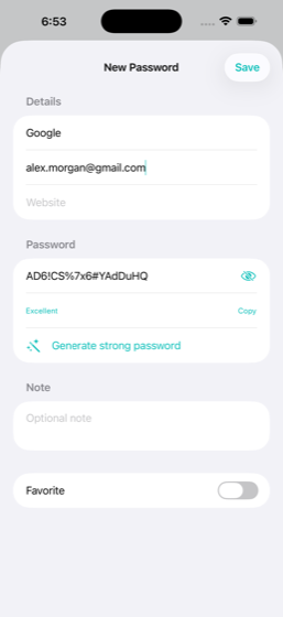 Safey built-in strong password generator