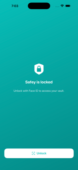 Safey Face ID lock screen protecting the vault
